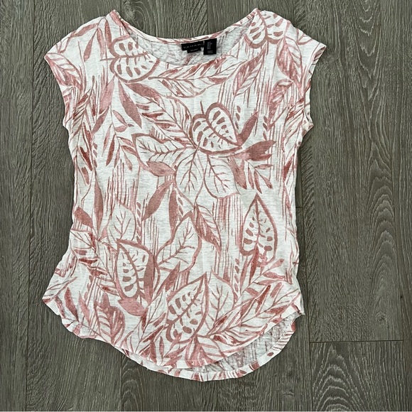 Tahari Cap Sleeve Floral Top - Tropical Print Linen - Womens Size S - Picture 2 of 6